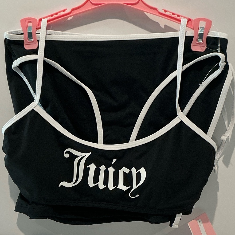 NWT Juicy Couture (3) piece Contrast White Binding Bralette Bikini Swimsuit.
